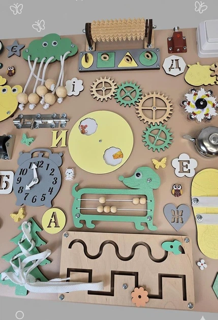 Бизиборд для детей 50х60 Методика Монтессори Развивающая доска Бизиборд для развития мелкой моторики Тернополь - изображение 4