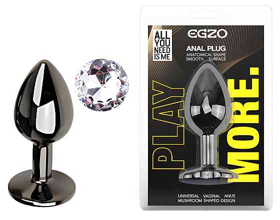 Анальная пробка с кристаллом EGZO - Dark Gray Round Plug Clear, size S Sex Aura Киев