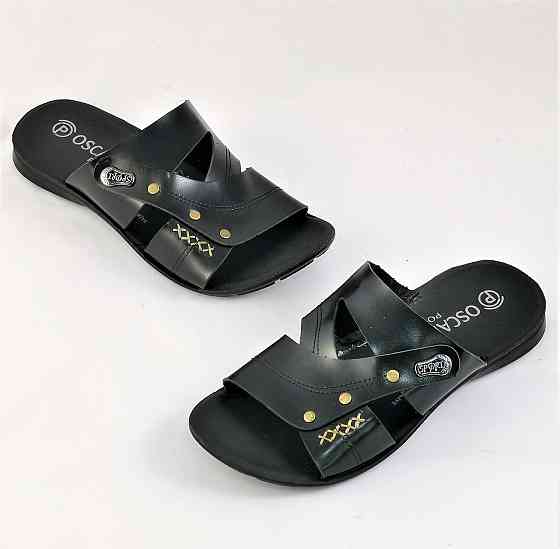 Мужские Шлёпанцы Тапочки Сланцы Чёрные Кожаные (размеры: 41,42,43,44,45) Днепр