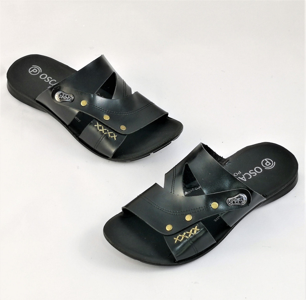 Мужские Шлёпанцы Тапочки Сланцы Чёрные Кожаные (размеры: 41,42,43,44,45) Днепр - изображение 2