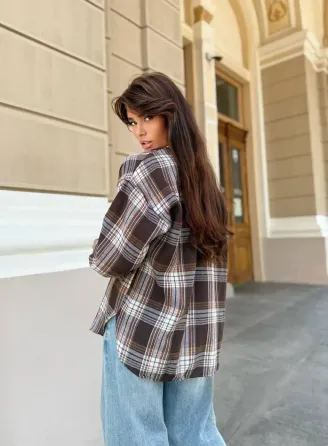 Женская трендовая оверсайз рубашка в клетку турецкая рубашечная фланель Одесса