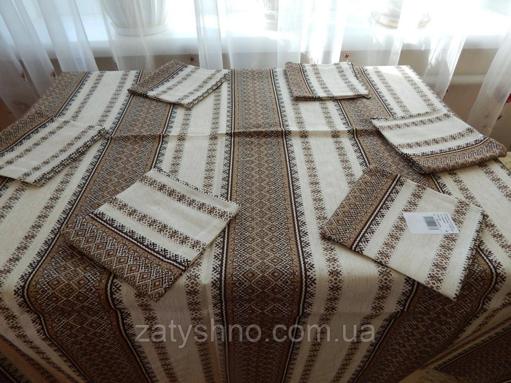 Кавовий комплект скатертини та серветок на льону Київ - фото 4