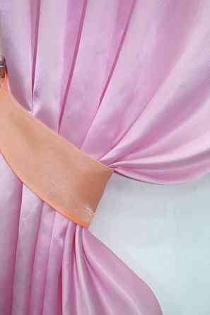 Кухонні штори VR-Textil № 073к з ламбрекеном і підхватами рожевий з персиковим 270х170 см (52-0391) Київ