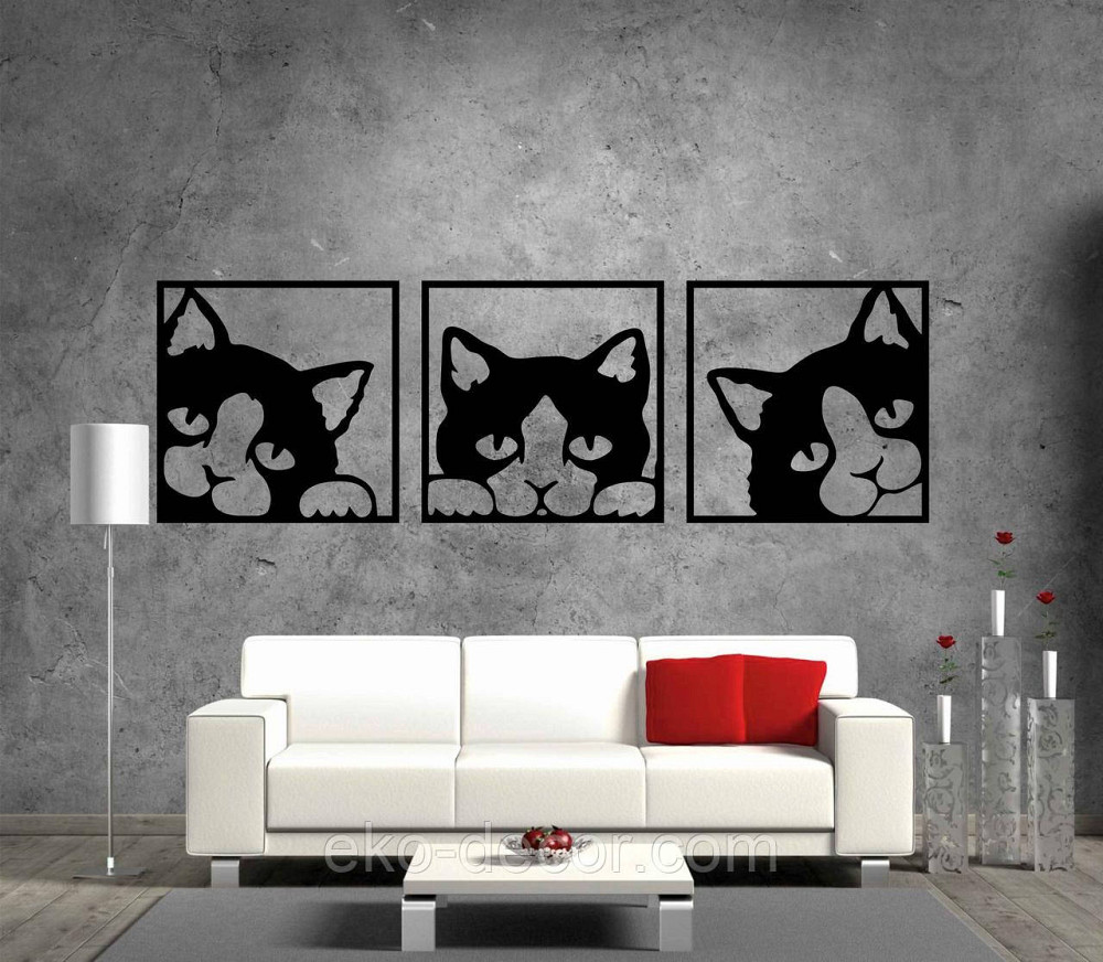 Декоративне настінне Панно «Коти» Декор на стіну 70*220 см, Чорний Київ - фото 9