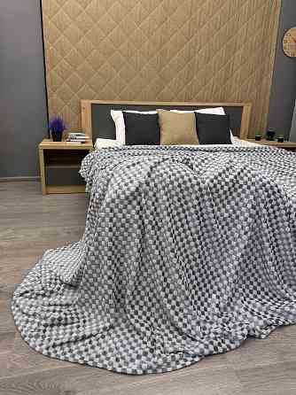 Плед-покривало Шахи 200х210 см (+-5см) Сірий з білим (87-040) Київ