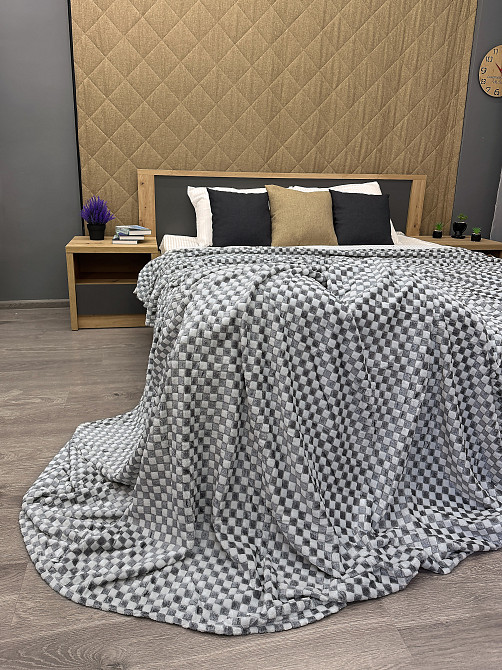 Плед-покривало Шахи 200х210 см (+-5см) Сірий з білим (87-040) Київ - фото 6