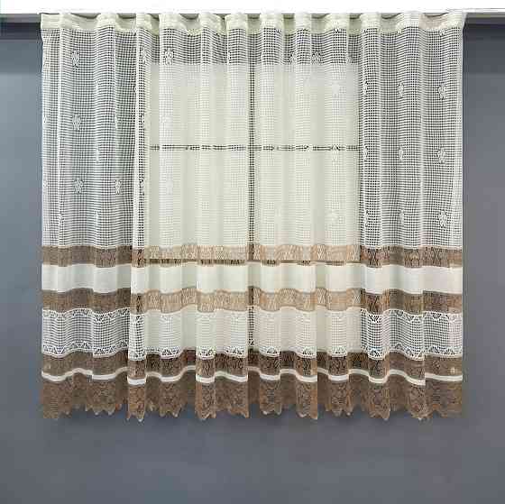 Тюль сетка VR-Textil Juli № 1720т Арка на кухню цвет молочный с карамельным 400х150 см (53-0032) Киев