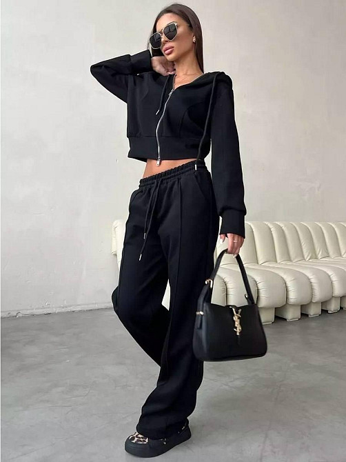 Женский утепленный прогулочный костюм двойка из трехнитки на флисе Черный, 42/44 Одесса - изображение 1