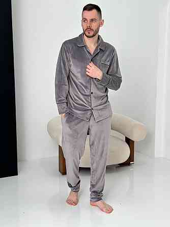 Пижама мужская велюровая на пуговицах Серый M Харьков