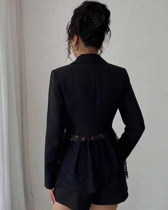 Женский стильный костюм двойка: жакет с кружевом и шорты костюмка 46/48 Одесса - изображение 3