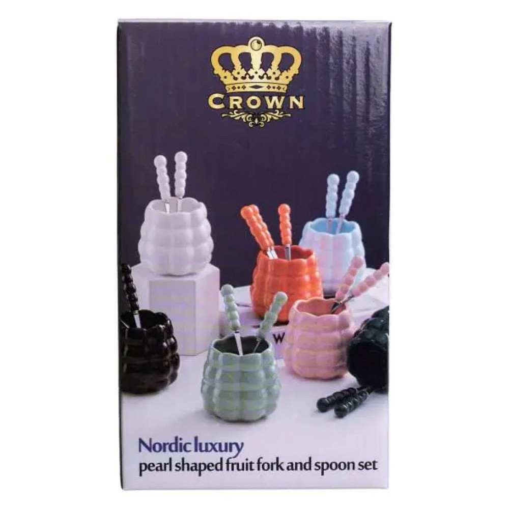 Yiwu Набір десертних виделок і ложок на 3 персони з підставкою з порцелянау 7 предметів Перламу Коломия - фото 6