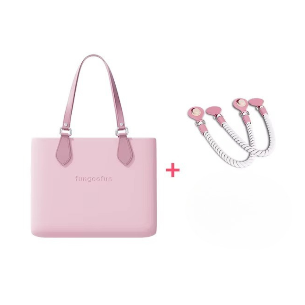 Жіноча сумочка шопер силіконова на плече з двома комплектами ручок з підкладкою на блискавці Fungoofun, рожева Кам'янець-Подільський - фото 6