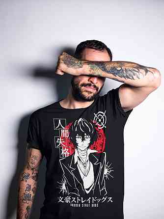 Футболка чоловіча з аніме принтом Дазаі Бунгоу Страй Догс оверсайз (S/M/L) Чорний AnimeJ0533 Дніпро