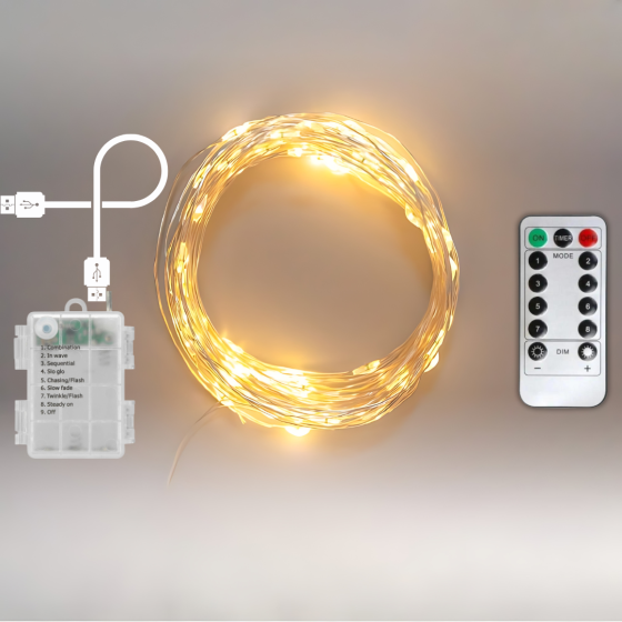 Гірлянда на батарейках роса Niki Light 30 метрів 300 лед пульт 8 режимів гірлянда від батерейок та USB теплий білий Київ