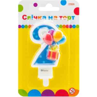 Свічка Maxi двостороння "2" із зображенням надувних кульок висотою 7,62 см (MX622069-2) Вінниця