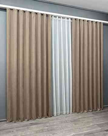 Комплект штор VR-Textil Мікровелюр Petek 150х270 2шт і Тюль 400х270 2018ш-1153т Капучино з білим 71-155/3 Київ