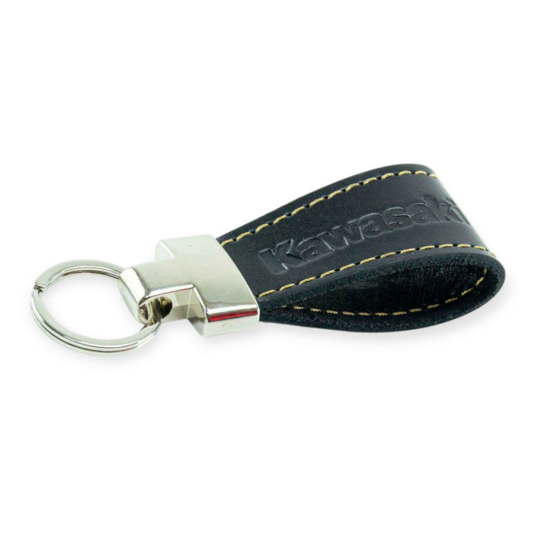 Брелок kawasaki шкіряний тиснений чорний, прострочений, метал. затискач Мукачево - фото 1