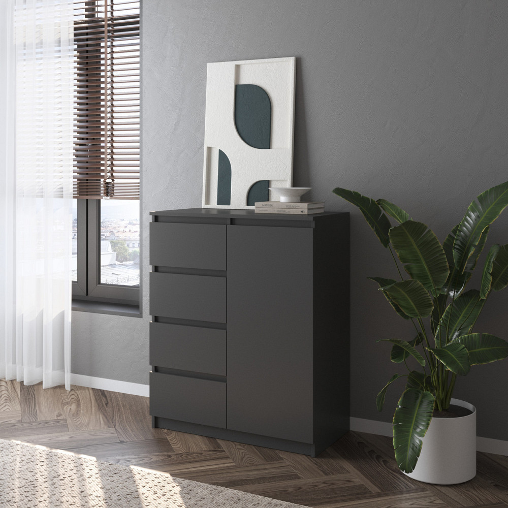 Комод VAYS, сучасний, з полицями, 4 шухляди, без ручок R-32 Антрацит Львів - фото 1