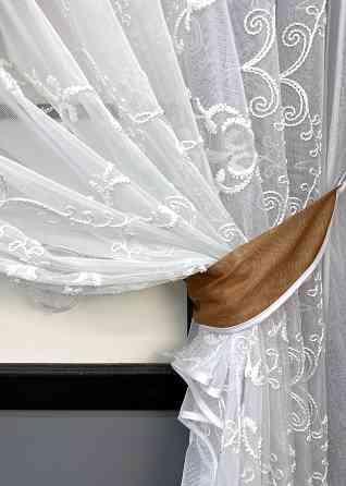 Кухонные шторки VR-Textil № 101к с подвязками коричневый с белым 330х170 см (52-1197) Киев