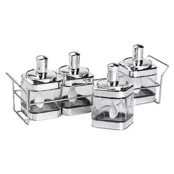 Набір банок для сипучих продуктів 4 штуки 350 мл скляні на підставці HP-1340 Київ