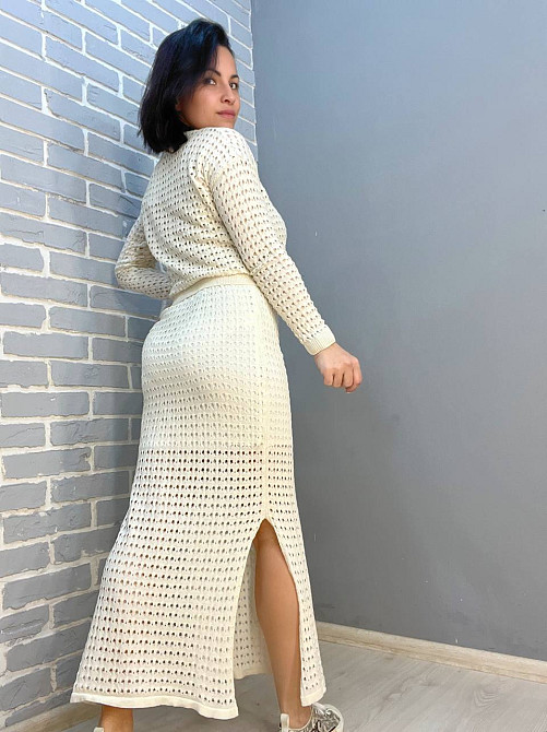 Костюм жіночий MINTAS 4204-2414 прозорий сітка ажурна в'язка реглан зі спідницею розрізи по боках one size, молочний, one size Київ - фото 20