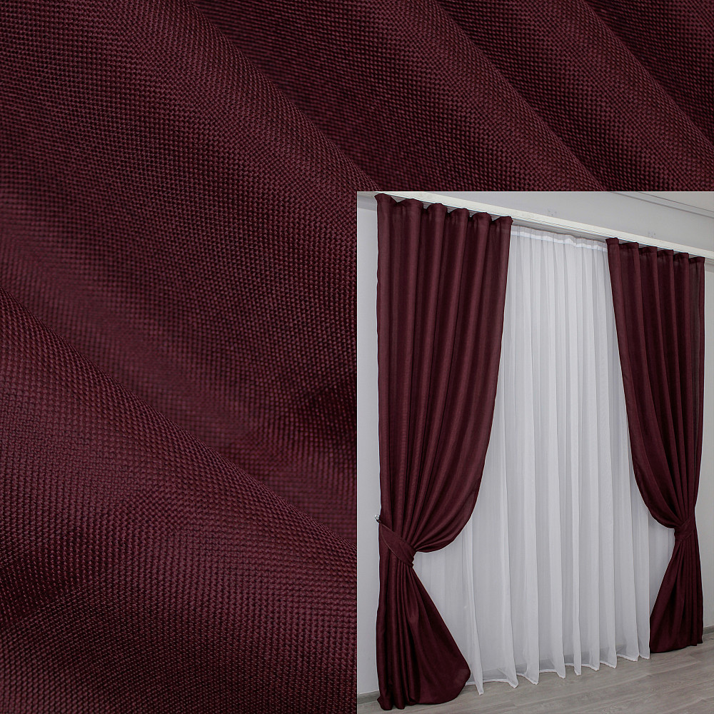Комплект готовых штор VR-Textil Лен Мешковина № 112ш Бордовый 150х270 см 2 шт (30-557) Киев - изображение 1