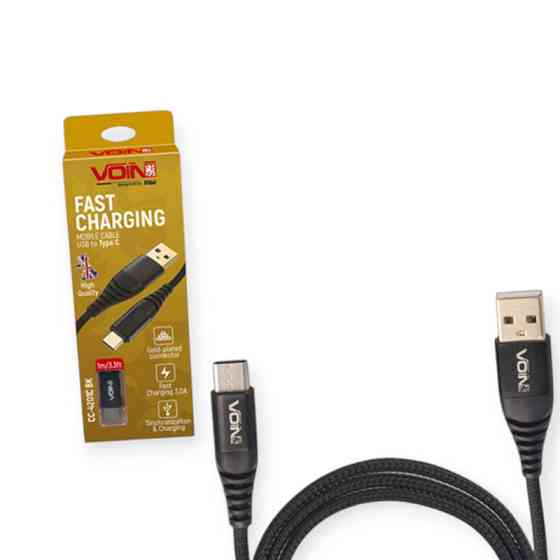 Кабель для заряджання USB - Type-C, 1м, 3.0А чорний, круглий кауч. обплетення, позолоч. роз'єми Мукачево