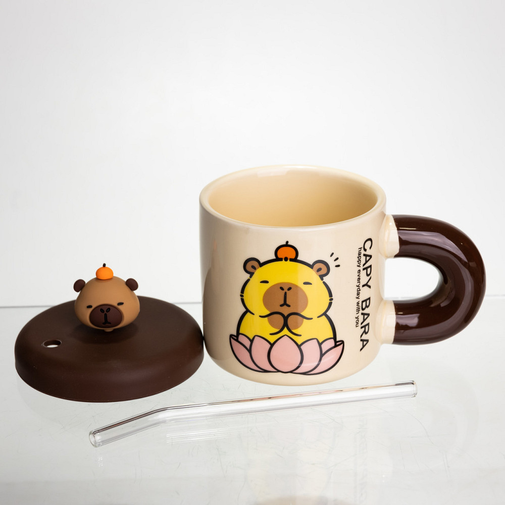 Кубок порцелянова з кришкою та трубочкою Капібара в лотосі 300 (мл) FM-27B Коломия - фото 3