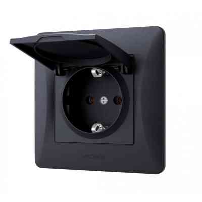 Розетка Videx BINERA 1ая із заземленням і кришкою черн (VF-BNSK1GС-BG) Вінниця