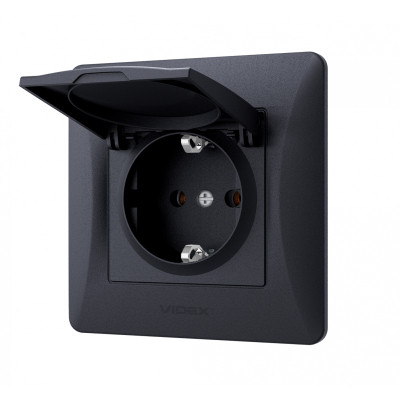 Розетка Videx BINERA 1ая із заземленням і кришкою черн (VF-BNSK1GС-BG) Вінниця - фото 2