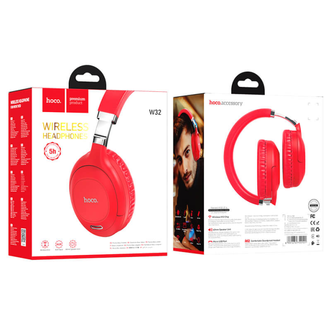 Бездротова Bluetooth стерео гарнітура Hoco W32 BT5.0 навушники Red Вінниця - фото 4