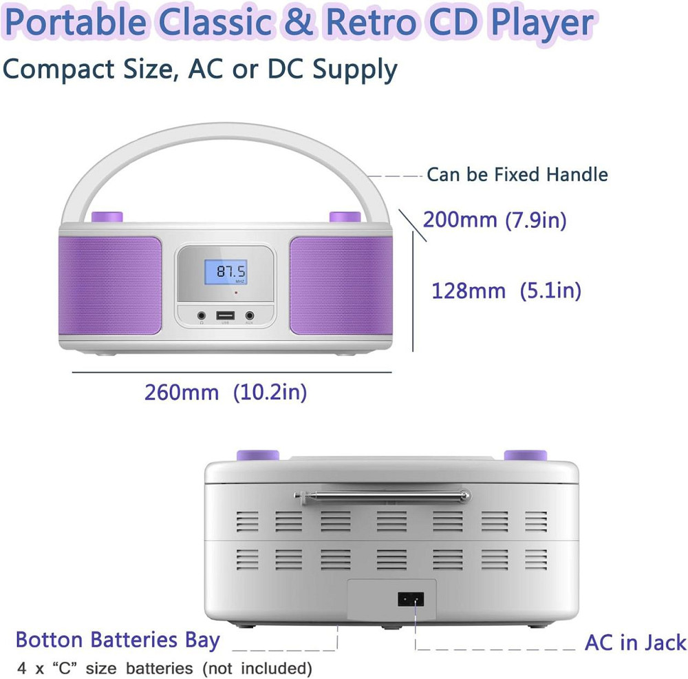 Портативный CD-проигрыватель Boombox WTB-791 с Bluetooth, пультом дистанционного управления, FM-радио, USB, воспроизведением MP3 Днепр - изображение 2