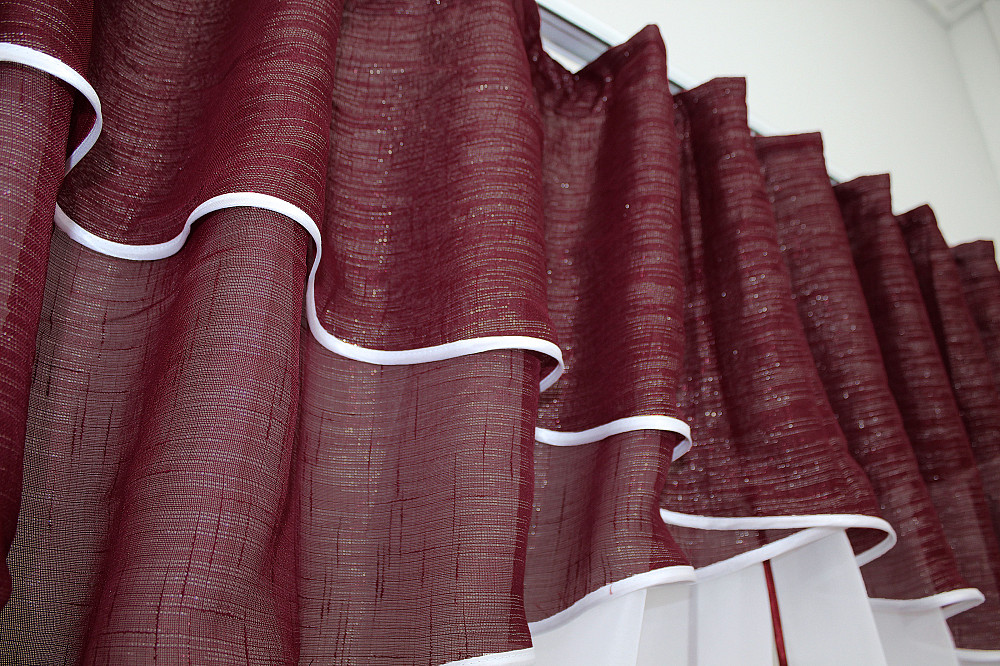 Кухонні штори VR-Textil № 091к з ламбрекеном і підв'язками бордовий з білим 270х170 см (52-0096) Київ - фото 5