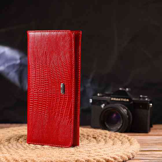 Лакований гаманець для жінок із натуральної фактурної шкіри Червоний (CANPELLINI) Київ