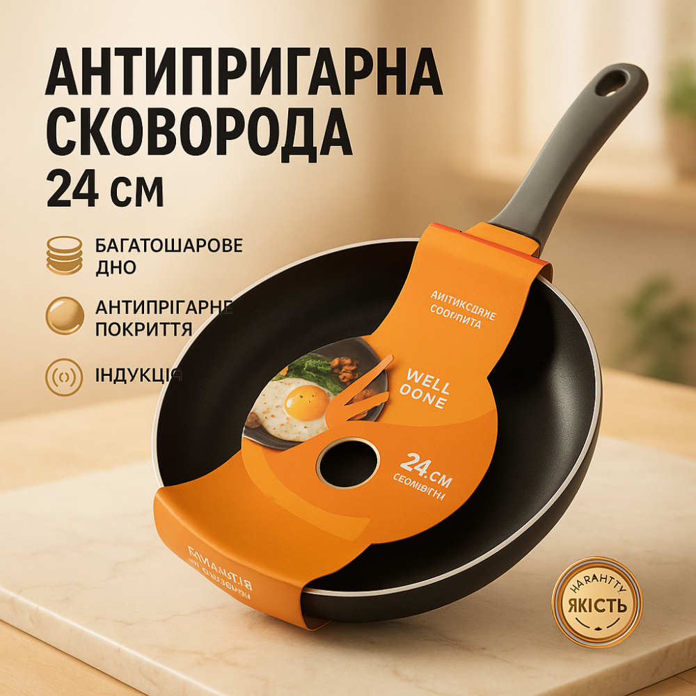 Якісна сковорода для смаження WELL DONE WD-1014W 24 см, Сковорода для електричної плити алюміній LZ-81 Львів - фото 19