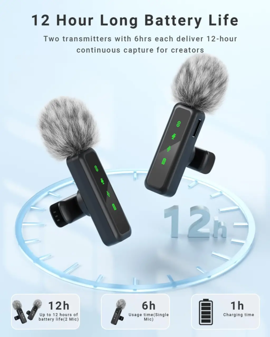Бездротовий петличний мікрофон Jubolion H63, 2 мікрофони, USB-C/Lightning, шумозаглушення, 30 м, Black Київ - фото 8