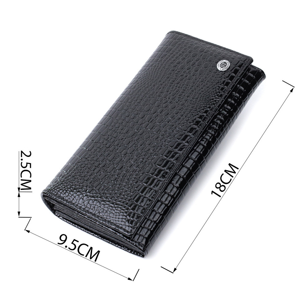 Жіночий гаманець лакований з фактурою під рептилію з натуральної шкіри Чорний (ST Leather) Київ - фото 7