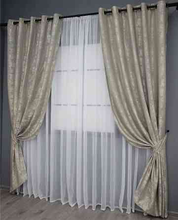 Комплект штор на люверсах VR-Textil Жакард Sultan XO № 1143ш 150х250 см 2 шт Капучино (37-0026) Київ