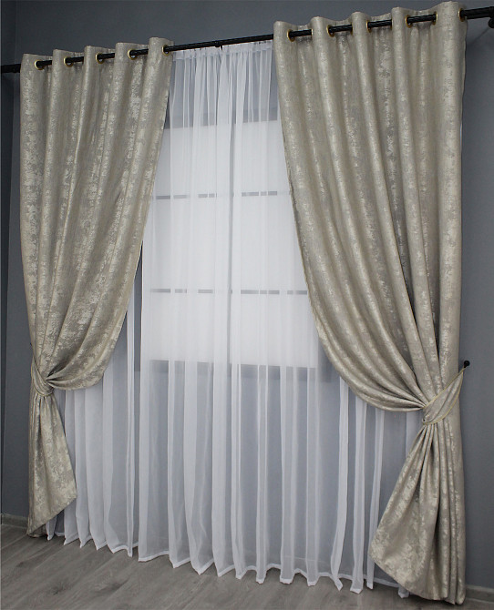 Комплект штор на люверсах VR-Textil Жакард Sultan XO № 1143ш 150х250 см 2 шт Капучино (37-0026) Київ - фото 3