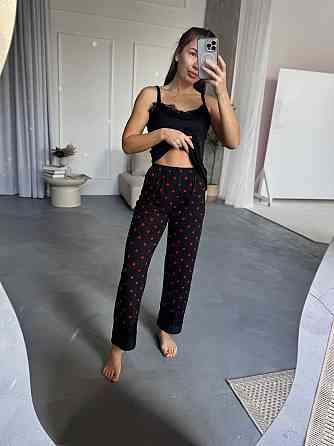 Женский домашний комплект четверка: брюки + майка + шорты + халат коттон Черный, 48/50 Одесса