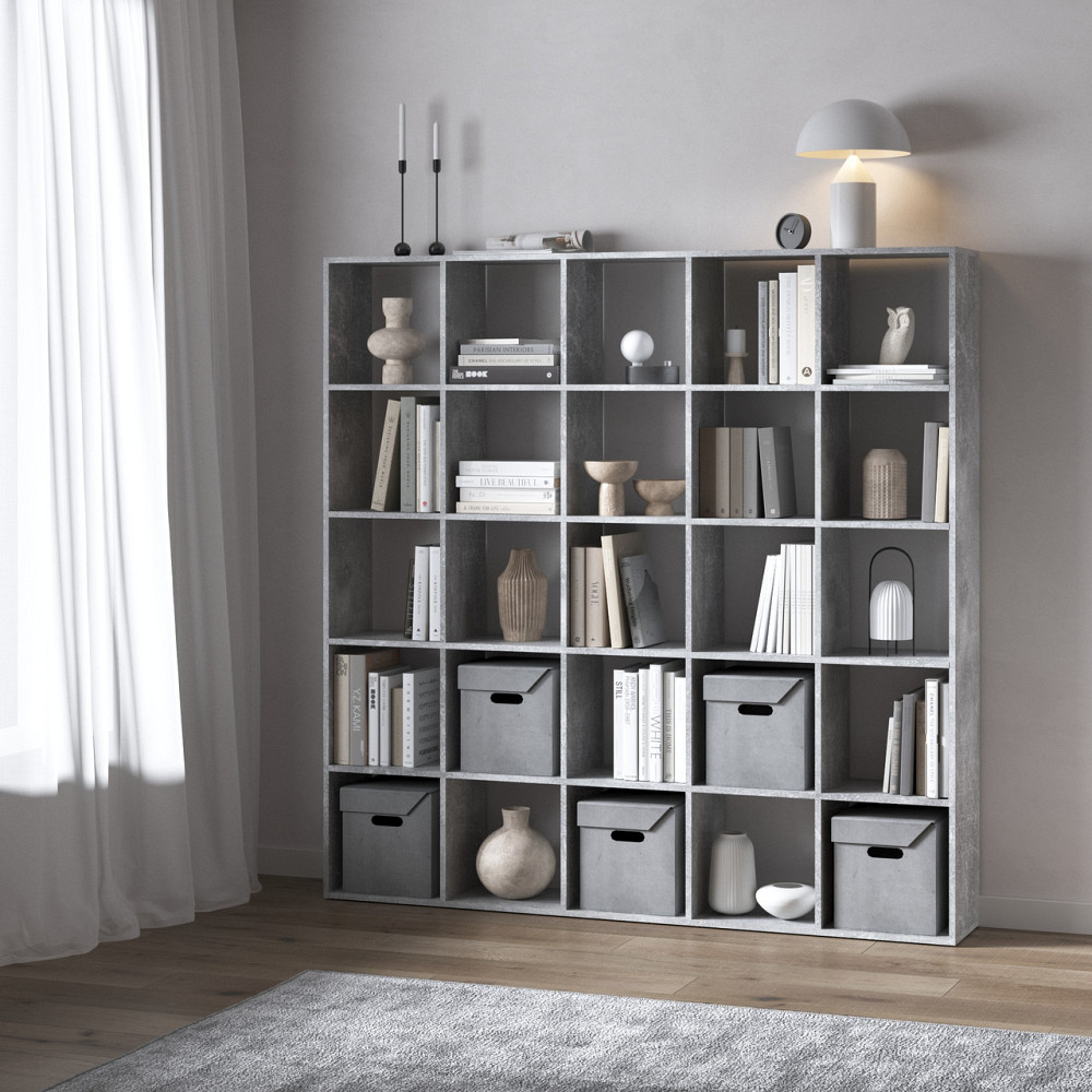 Стеллаж VAYS M-4 Бетон, книжная полка с 25 ячейками, ЛДСП, 178×29×178 см – для дома, офиса, детской или гостиной Львов - изображение 1