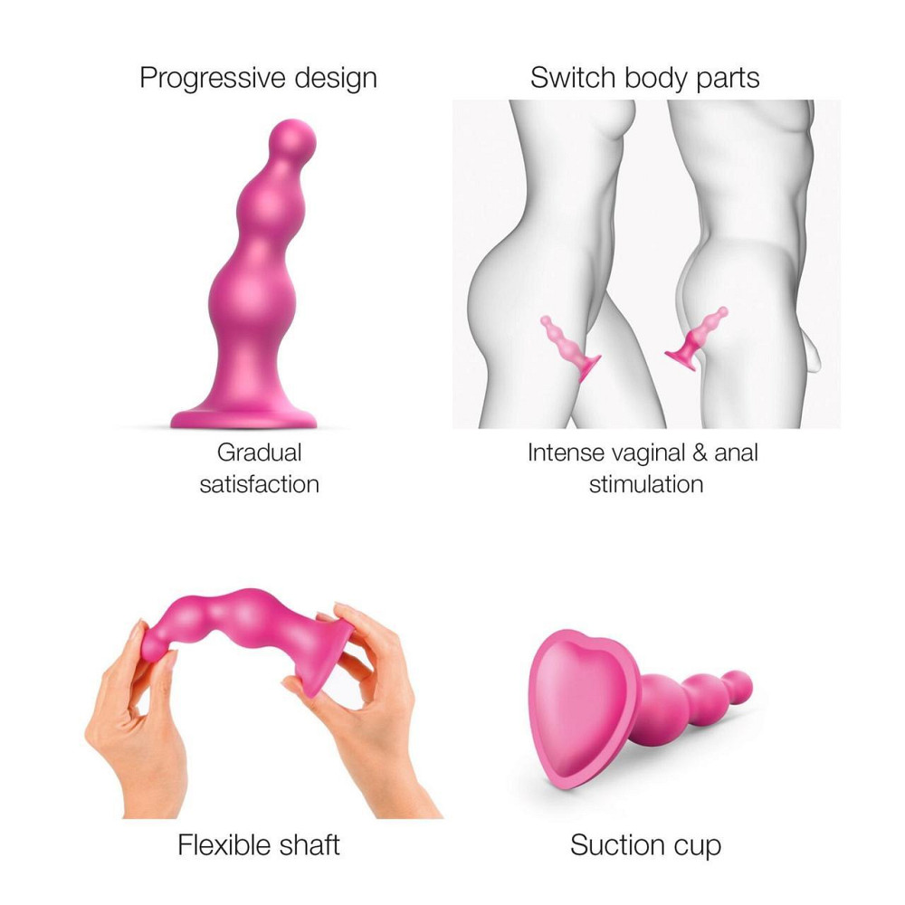 Насадка для страпона Strap-On-Me Dildo Plug Beads Framboise Metallic XL Sex Aura Київ - фото 3