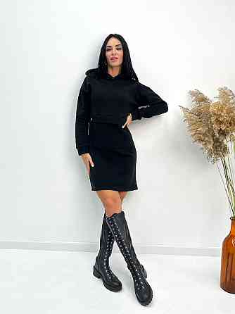 Тепле плаття-худі на флісі "Solo" оптом | Норма і батал Чорний, 42-44 Київ