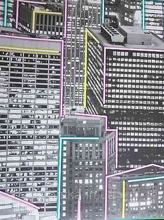 Шпалери флізелінові Decoprint Good Vibes 0.53х10 молодіжні хмарочоси будинки місто чорно сірі світяться в темряві Київ