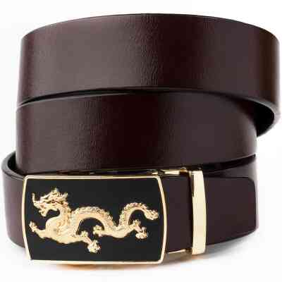 Ремень Vintage Мужской золотой дракон Коричневый (20259) Винница