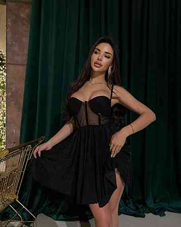 Женская романтическая праздничная мини-платье с имитацией корсета из люрекса + сетка Одесса