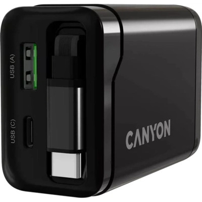Зарядное устройство Canyon 1xUSB-C PD65W + 1xUSB QC3.0 + cable USB-C to USB-C black (CNS-CURC65ACB) Винница - изображение 3