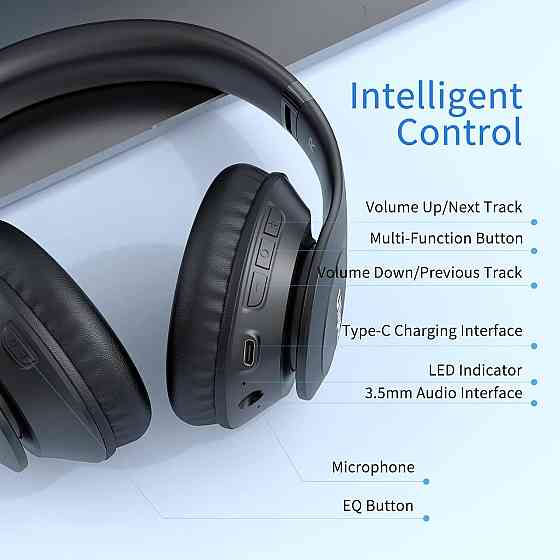 Беспроводные накладные наушники Uliptz ULWH203A Bluetooth 5.3, 65 часов, 6 EQ, Hi-Fi, микрофон, 3,5 мм, черные Киев