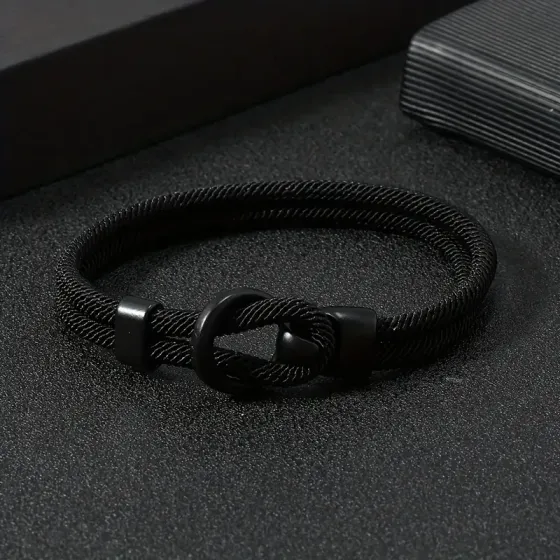 Браслет унисекс чёрного цвета из шнура с узлом – минималистичный аксессуар, подарок для него и неё, 21 см Киев