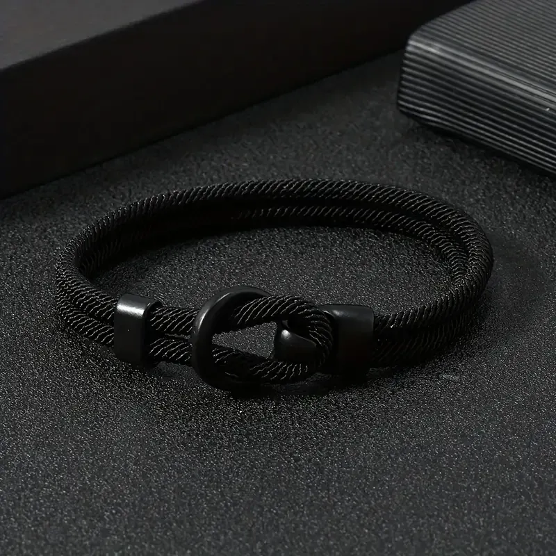 Браслет унисекс чёрного цвета из шнура с узлом – минималистичный аксессуар, подарок для него и неё, 21 см Киев - изображение 2